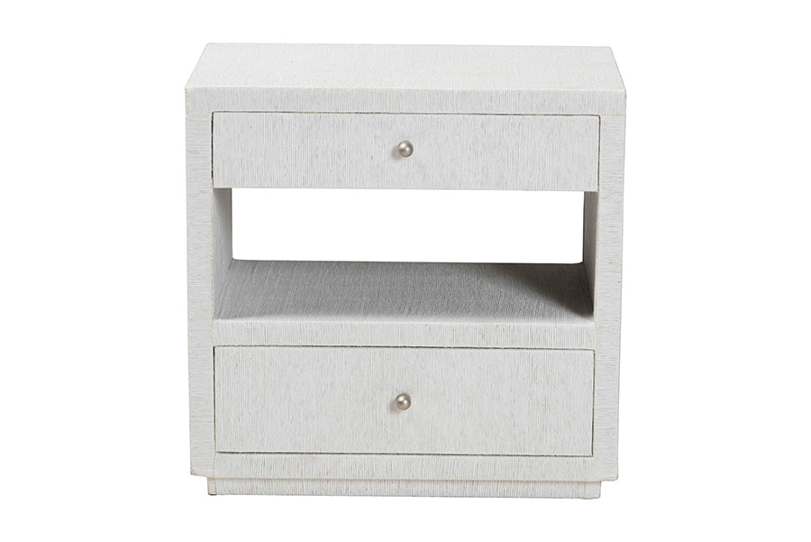 bali & pari Kai Grasscloth End Table - 2-Drawer Accent Table or Nightstand with Open Shelf, Handwoven Decor for Bedroom or Living Room