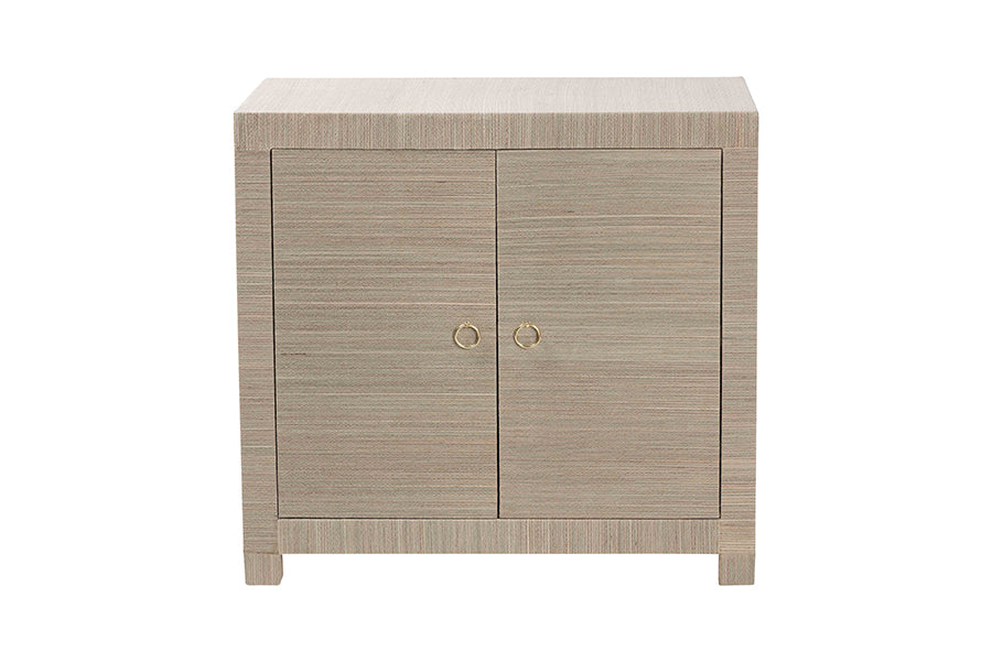 bali & pari Halen Natural Grasscloth Storage Cabinet - Two-Door Console Storage Solution with Gold Ring Pulls, Modern Coastal Organizer for Entryway, Living Room or Bedroom