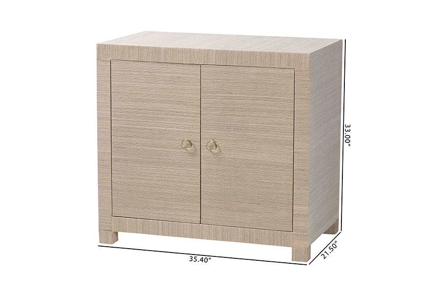 bali & pari Halen Natural Grasscloth Storage Cabinet - Two-Door Console Storage Solution with Gold Ring Pulls, Modern Coastal Organizer for Entryway, Living Room or Bedroom