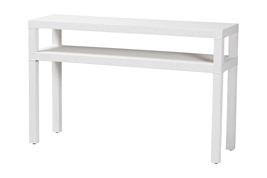 bali & pari Gale Natural Grasscloth Console Table - Two-Tier Entryway Table with Open Shelf, Modern Coastal Accent Table for Living Room or Hallway