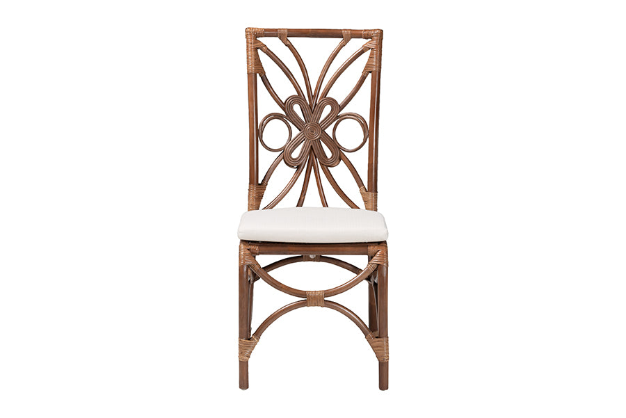 bali & pari Brama Natural Rattan Dining Chair with Decorative Backrest and Cushioned Seat, Boho Coastal Style Seating for Dining Room or Kitchen