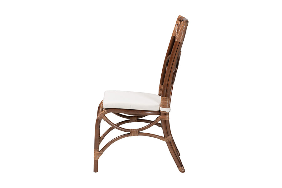 bali & pari Brama Natural Rattan Dining Chair with Decorative Backrest and Cushioned Seat, Boho Coastal Style Seating for Dining Room or Kitchen
