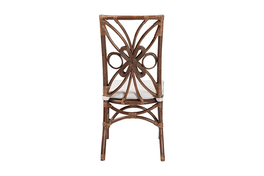bali & pari Brama Natural Rattan Dining Chair with Decorative Backrest and Cushioned Seat, Boho Coastal Style Seating for Dining Room or Kitchen