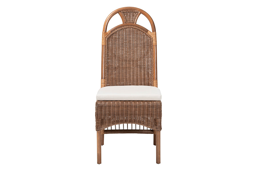 bali & pari Raya Natural Rattan Dining Chair - Handcrafted Wicker Accent Chair with High Arched Back and Cushioned Seat, Boho Coastal Seating for Dining Room or Kitchen