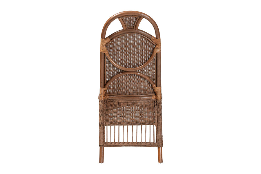 bali & pari Raya Natural Rattan Dining Chair - Handcrafted Wicker Accent Chair with High Arched Back and Cushioned Seat, Boho Coastal Seating for Dining Room or Kitchen