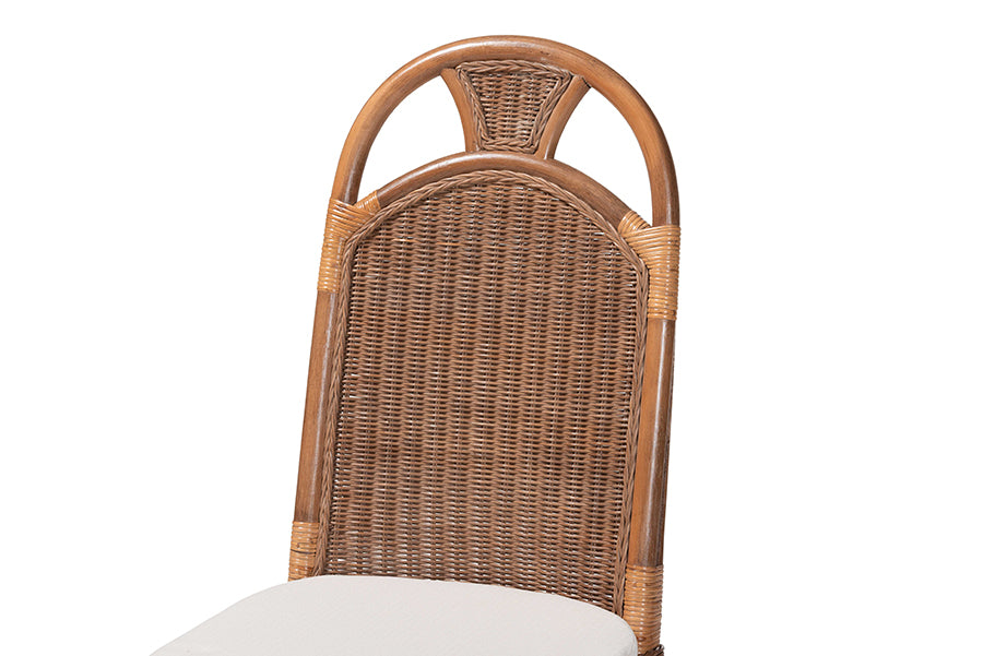 bali & pari Raya Natural Rattan Dining Chair - Handcrafted Wicker Accent Chair with High Arched Back and Cushioned Seat, Boho Coastal Seating for Dining Room or Kitchen