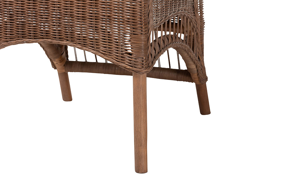 bali & pari Raya Natural Rattan Dining Chair - Handcrafted Wicker Accent Chair with High Arched Back and Cushioned Seat, Boho Coastal Seating for Dining Room or Kitchen