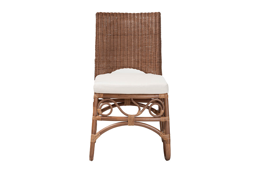 bali & pari Rivan Natural Rattan Dining Chair - Handcrafted Wicker Accent Chair with Woven Back and Cushioned Seat, Boho Coastal Seating for Dining Room or Kitchen