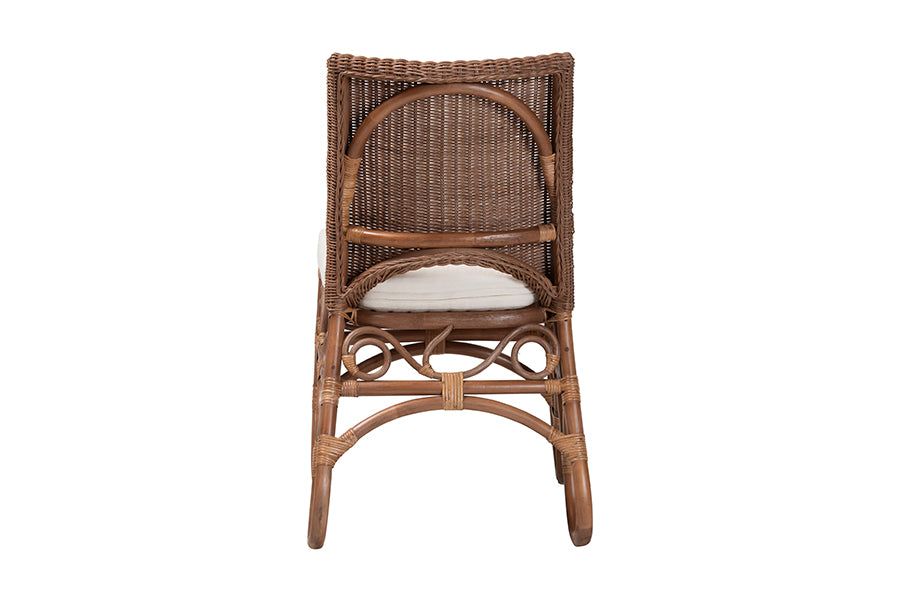 bali & pari Rivan Natural Rattan Dining Chair - Handcrafted Wicker Accent Chair with Woven Back and Cushioned Seat, Boho Coastal Seating for Dining Room or Kitchen