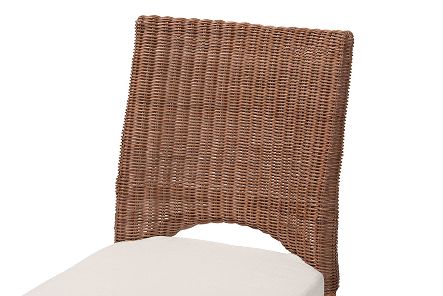 bali & pari Rivan Natural Rattan Dining Chair - Handcrafted Wicker Accent Chair with Woven Back and Cushioned Seat, Boho Coastal Seating for Dining Room or Kitchen