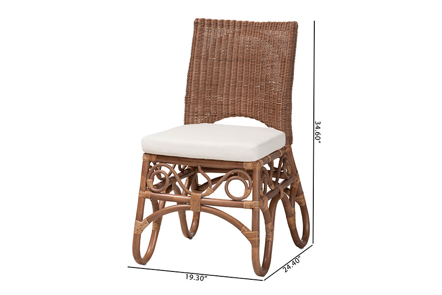 bali & pari Rivan Natural Rattan Dining Chair - Handcrafted Wicker Accent Chair with Woven Back and Cushioned Seat, Boho Coastal Seating for Dining Room or Kitchen