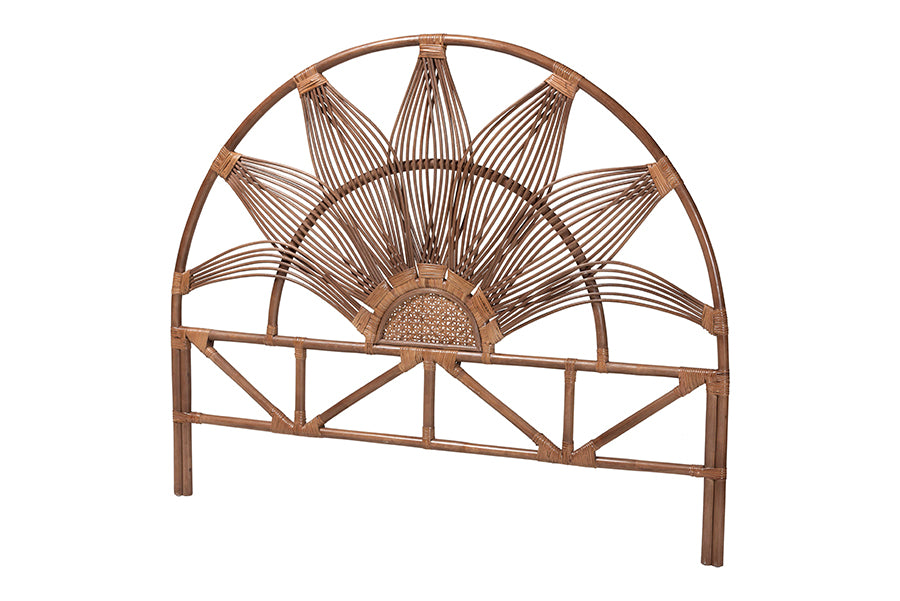 bali & pari Jasmine Natural Rattan Headboard with Sunburst Design - Boho Coastal Style Standalone Headboard, Light Brown, Queen