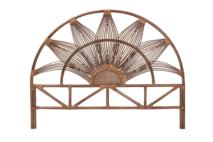 bali & pari Jasmine Natural Rattan Headboard with Sunburst Design - Boho Coastal Style Standalone Headboard, Light Brown, King