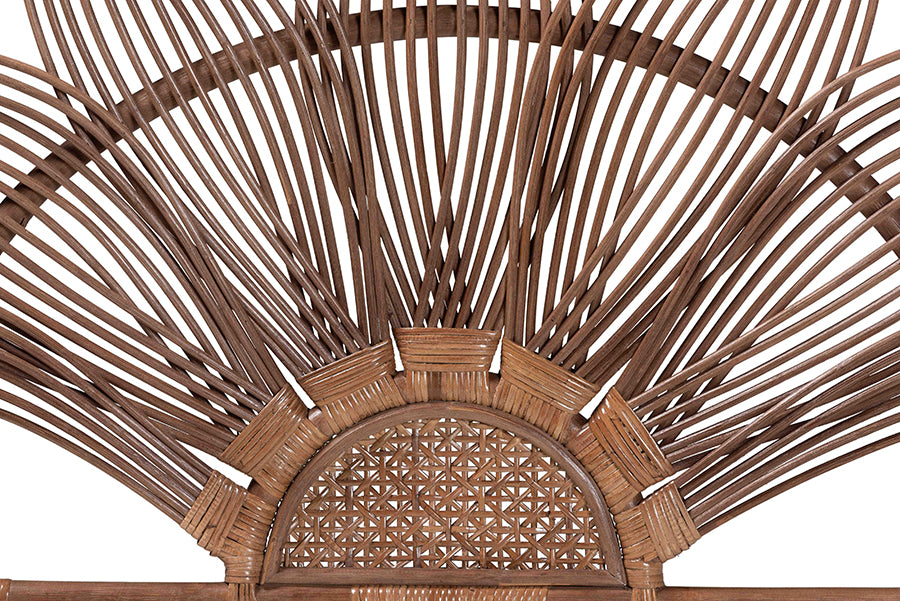 bali & pari Jasmine Natural Rattan Headboard with Sunburst Design - Boho Coastal Style Standalone Headboard, Light Brown, Queen
