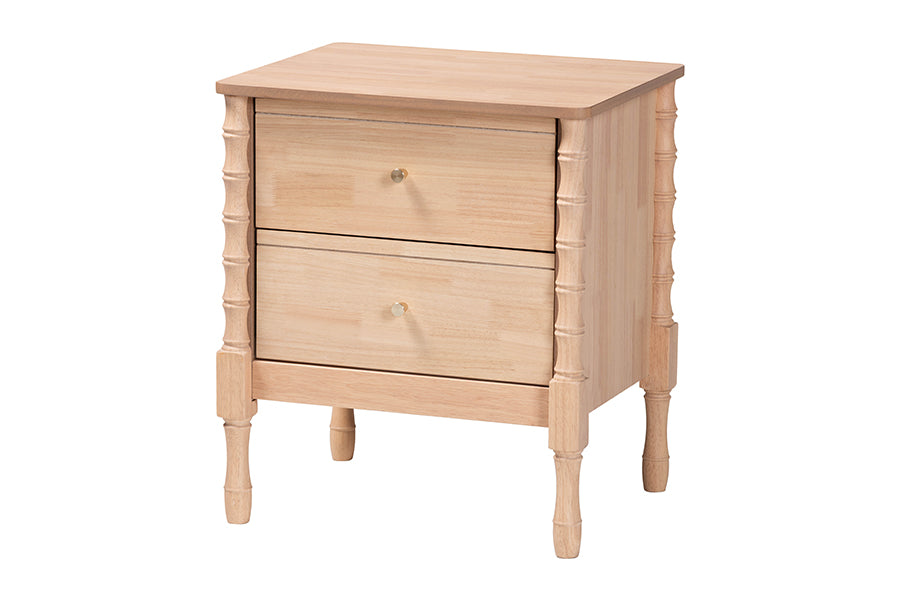 Baxton Studio Laurent Nightstand - 2-Drawer Bedside Table with Bamboo-Style Turned Legs, Cottage Farmhouse End Table for Bedroom