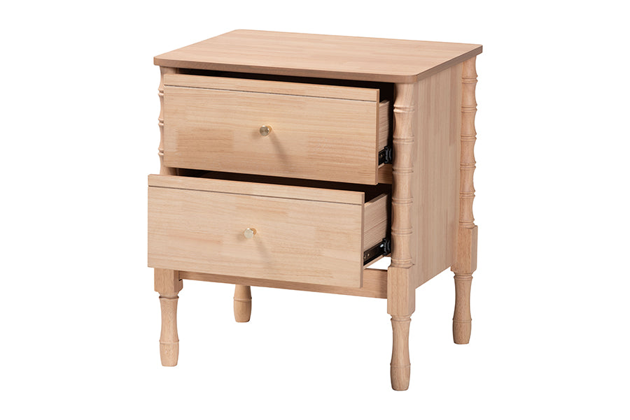 Baxton Studio Laurent Nightstand - 2-Drawer Bedside Table with Bamboo-Style Turned Legs, Cottage Farmhouse End Table for Bedroom