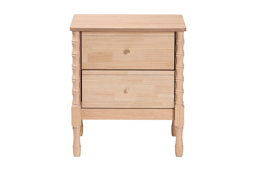 Baxton Studio Laurent Nightstand - 2-Drawer Bedside Table with Bamboo-Style Turned Legs, Cottage Farmhouse End Table for Bedroom