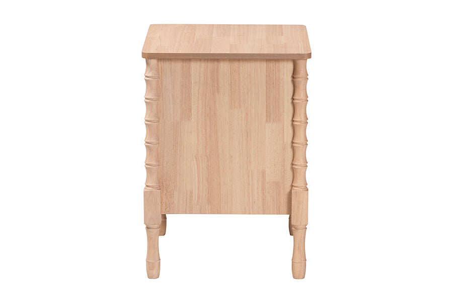 Baxton Studio Laurent Nightstand - 2-Drawer Bedside Table with Bamboo-Style Turned Legs, Cottage Farmhouse End Table for Bedroom