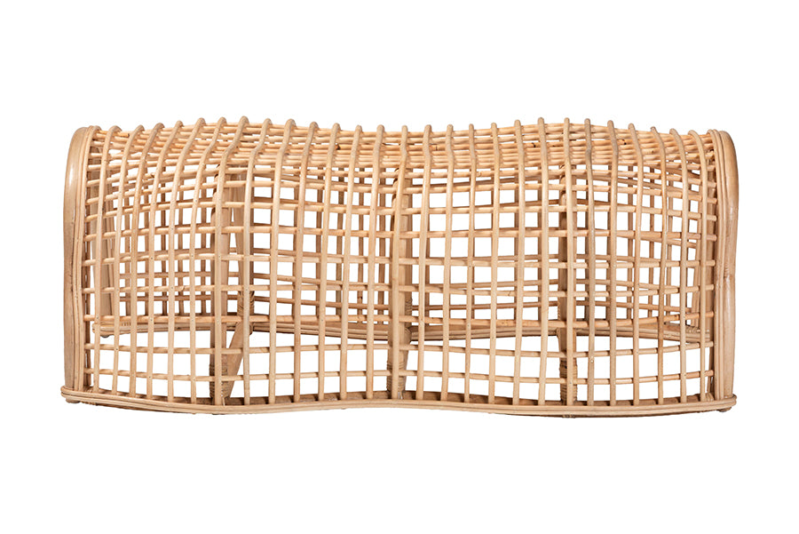 bali & pari Daiki Natural Rattan Bench with Curved Frame - Lightweight Decorative Accent Seating for Entryway, Bedroom, or Living Room