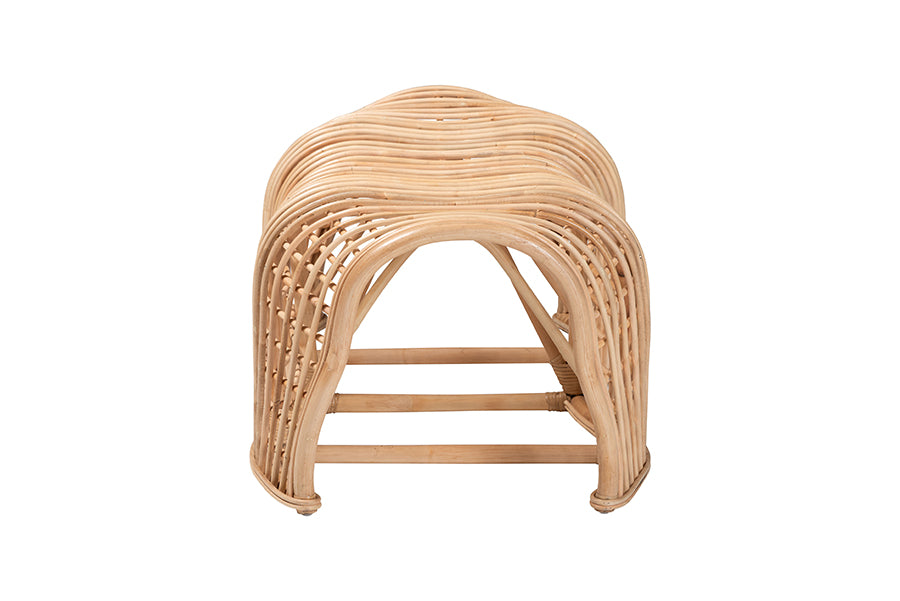 bali & pari Daiki Natural Rattan Bench with Curved Frame - Lightweight Decorative Accent Seating for Entryway, Bedroom, or Living Room