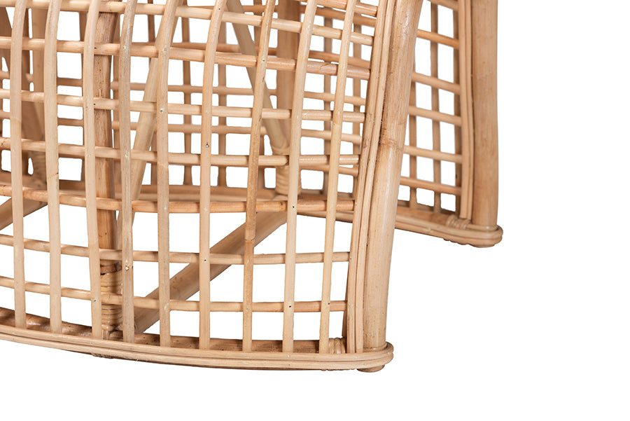 bali & pari Daiki Natural Rattan Bench with Curved Frame - Lightweight Decorative Accent Seating for Entryway, Bedroom, or Living Room
