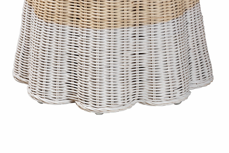 bali & pari Sarna Natural Rattan End Table - Handwoven Wicker Accent Table with Scalloped Base and Two-Tone Finish, Boho Coastal Style Side Table
