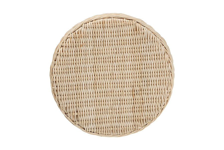 bali & pari Sarna Natural Rattan End Table - Handwoven Wicker Accent Table with Scalloped Base and Two-Tone Finish, Boho Coastal Style Side Table