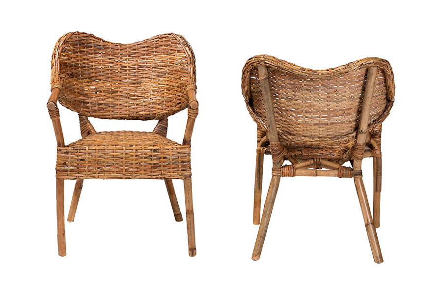 bali & pari Tara 2-Piece Natural Rattan Dining Chair - Handwoven Wicker Armchair with Curved Backrest, Boho Coastal Seating