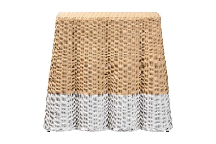 bali & pari Palm Scallop Natural Rattan Console Table - Handwoven Wicker Accent Table, Coastal & Boho Decor, Rectangle 36", Two-Tone White/Natural