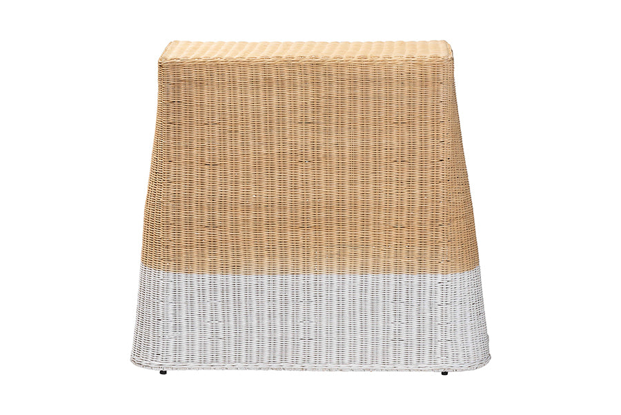 bali & pari Palm Scallop Natural Rattan Console Table - Handwoven Wicker Accent Table, Coastal & Boho Decor, Rectangle 36", Two-Tone White/Natural