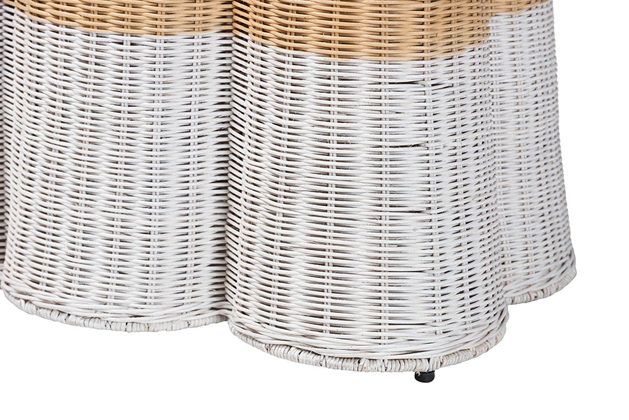 bali & pari Palm Scallop Natural Rattan Console Table - Handwoven Wicker Accent Table, Coastal & Boho Decor, Rectangle 36", Two-Tone White/Natural