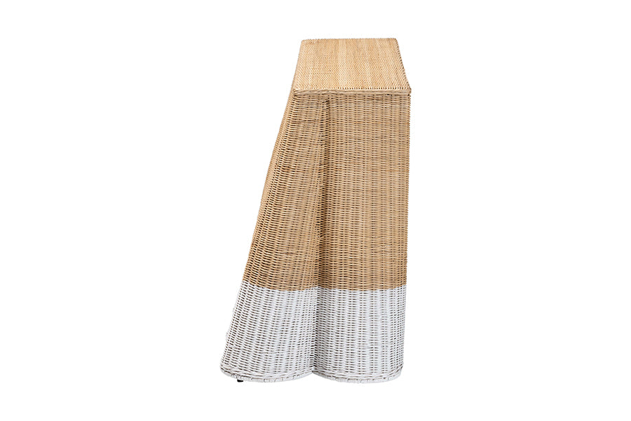 bali & pari Palm Scallop Natural Rattan Console Table - Handwoven Wicker Accent Table, Coastal & Boho Decor, Rectangle 54", Two-Tone White/Natural
