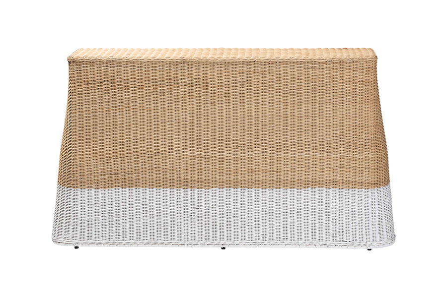 bali & pari Palm Scallop Natural Rattan Console Table - Handwoven Wicker Accent Table, Coastal & Boho Decor, Rectangle 54", Two-Tone White/Natural