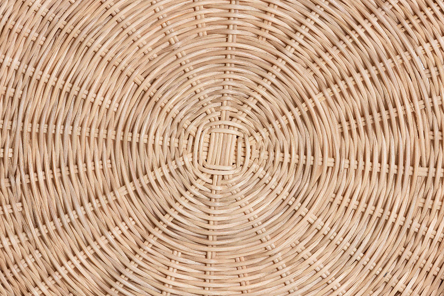 bali & pari Latoya Natural Rattan End Table - Handwoven Wicker 2-Tier Side Table with Scalloped Border for Living Room or Bedroom