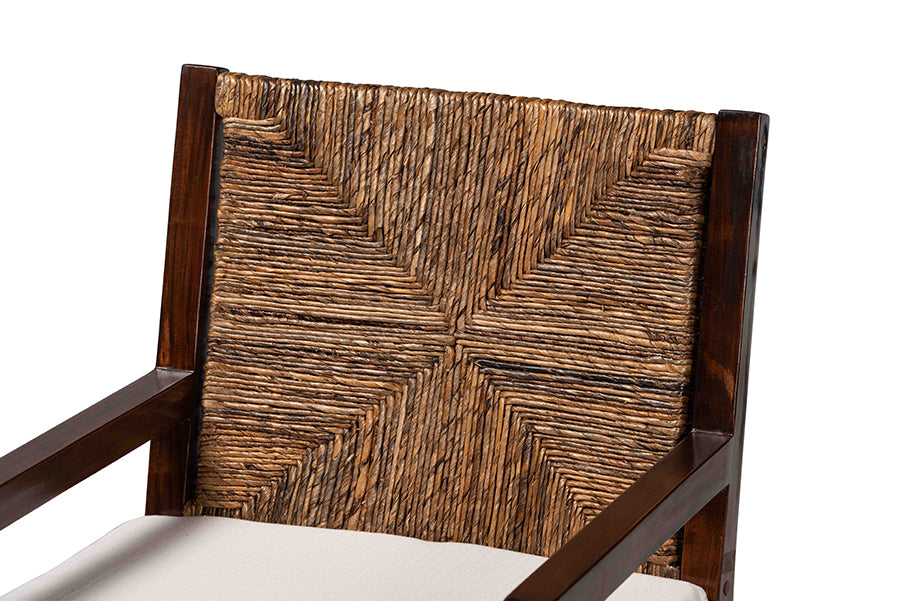 bali & pari Cordoba 2-Piece Handwoven Seagrass Armchairs - Solid Mango Wood Frame Dining Chair with Woven Seat and Backrest, Rustic Boho Style Kitchen or Dining Room Seating, Dark Brown