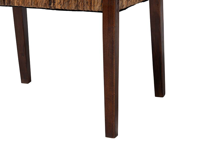 bali & pari Cordoba 2-Piece Handwoven Seagrass Armchairs - Solid Mango Wood Frame Dining Chair with Woven Seat and Backrest, Rustic Boho Style Kitchen or Dining Room Seating, Dark Brown