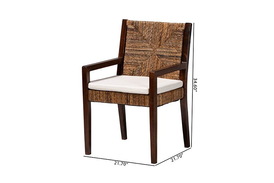 bali & pari Cordoba 2-Piece Handwoven Seagrass Armchairs - Solid Mango Wood Frame Dining Chair with Woven Seat and Backrest, Rustic Boho Style Kitchen or Dining Room Seating, Dark Brown