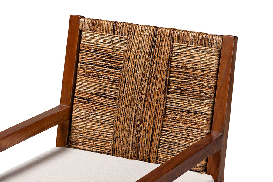 bali & pari Chabela 2-Piece Handwoven Seagrass Armchairs - Solid Mango Wood Frame Dining Chair with Woven Seat and Backrest, Rustic Boho Style Kitchen or Dining Room Seating, Medium Brown