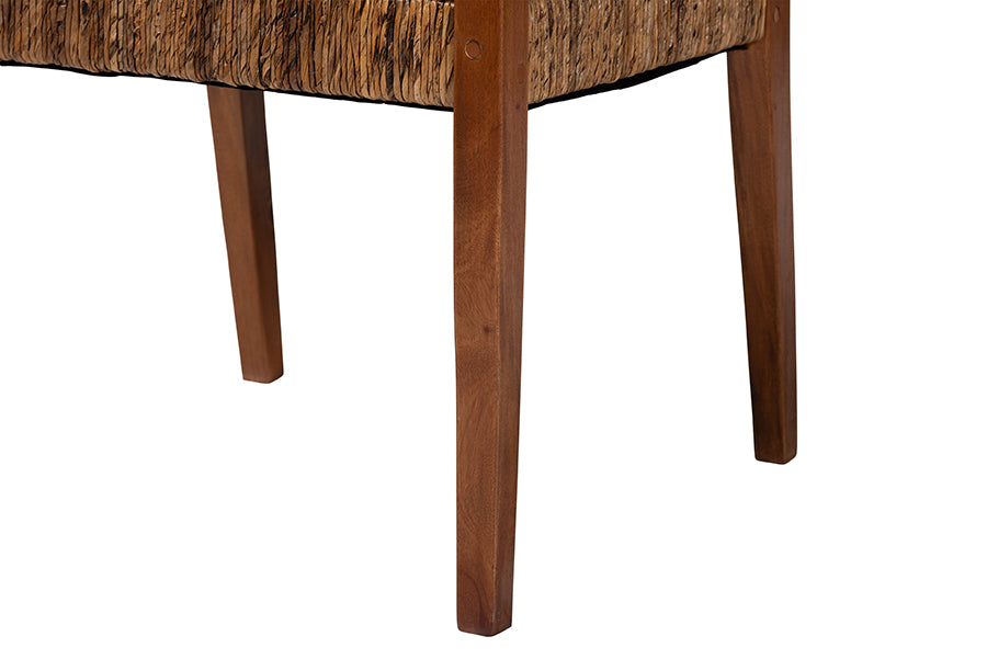 bali & pari Chabela 2-Piece Handwoven Seagrass Armchairs - Solid Mango Wood Frame Dining Chair with Woven Seat and Backrest, Rustic Boho Style Kitchen or Dining Room Seating, Medium Brown