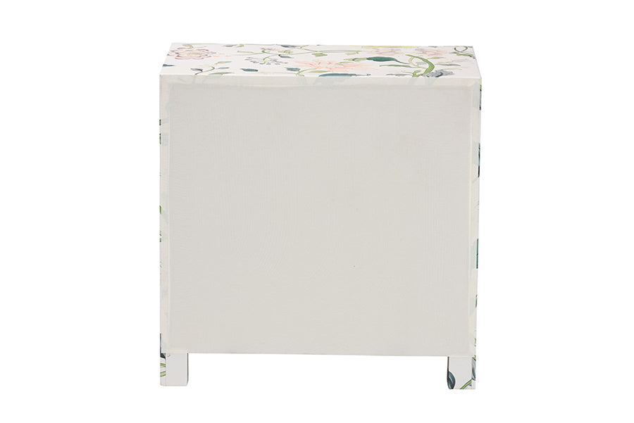 Baxton Studio Connery Floral End Table - 3-Drawer Decorative Accent Storage Cabinet
