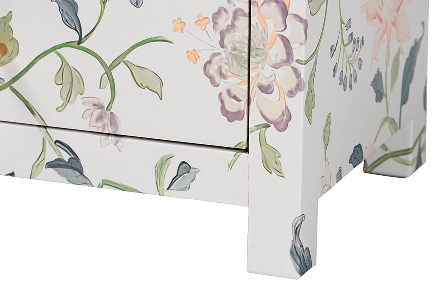Baxton Studio Connery Floral End Table - 3-Drawer Decorative Accent Storage Cabinet