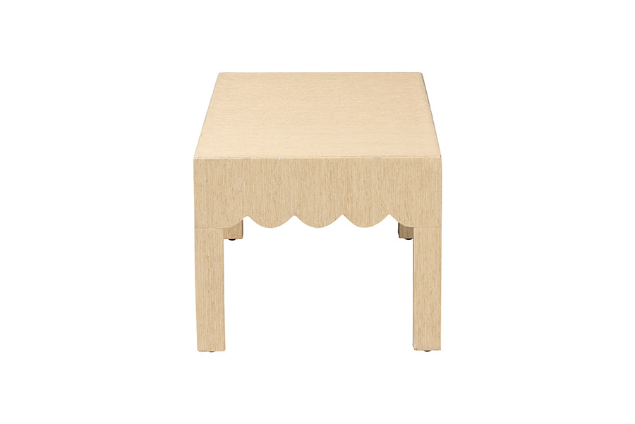 bali & pari Mason Natural Grasscloth Coffee Table - Rectangular Accent Table with Scalloped Apron, Modern Coastal Living Room Centerpiece
