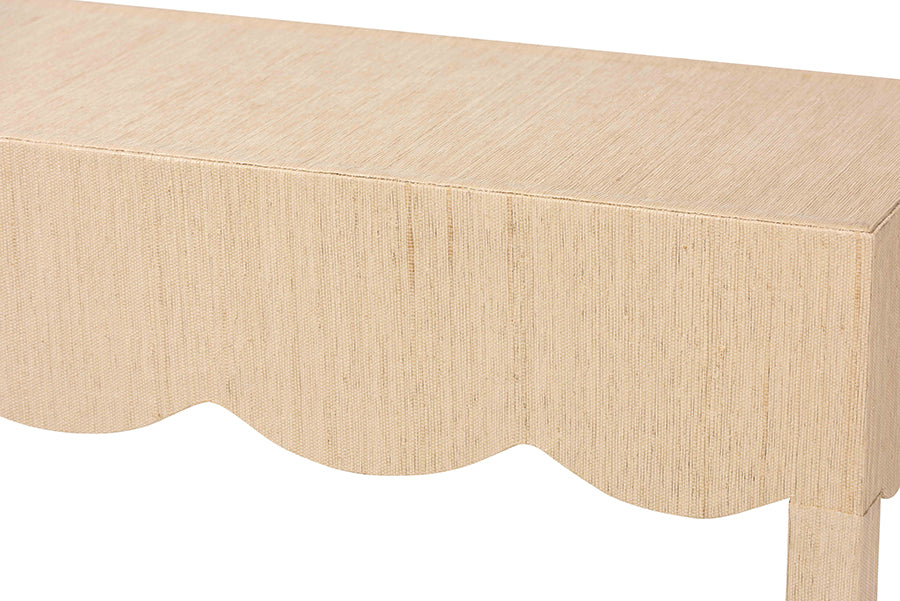 bali & pari Mason Natural Grasscloth Console Table - Two-Tier Entryway Table with Scalloped Apron, Modern Coastal Accent Table for Living Room or Hallway