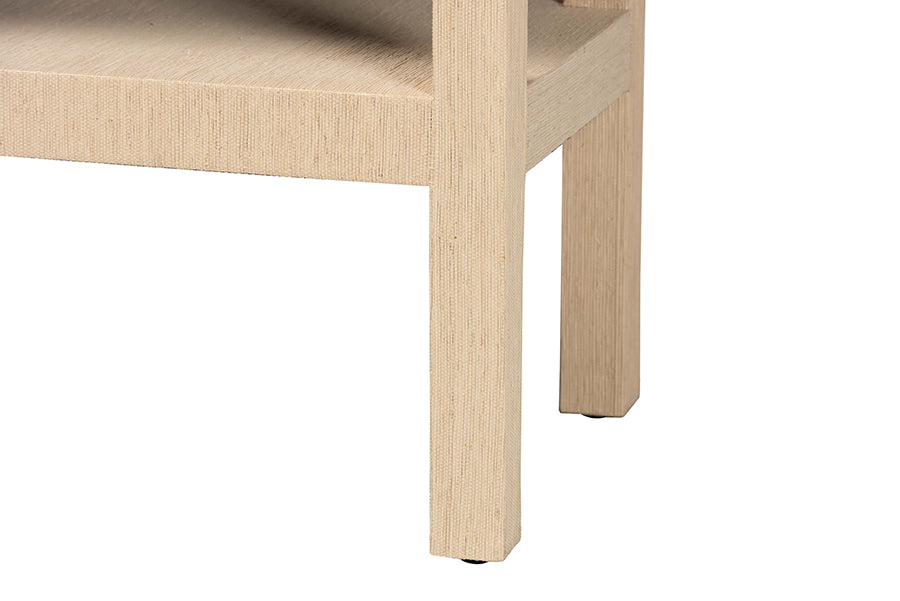bali & pari Mason Natural Grasscloth Console Table - Two-Tier Entryway Table with Scalloped Apron, Modern Coastal Accent Table for Living Room or Hallway