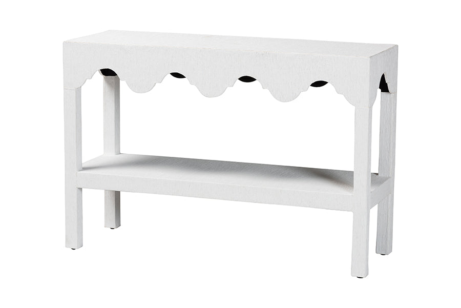 bali & pari Nolan Natural Grasscloth Console Table - Two-Tier Entryway Table with Scalloped Apron, Modern Coastal Accent Table for Living Room or Hallway
