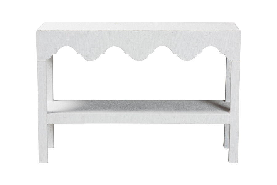 bali & pari Nolan Natural Grasscloth Console Table - Two-Tier Entryway Table with Scalloped Apron, Modern Coastal Accent Table for Living Room or Hallway