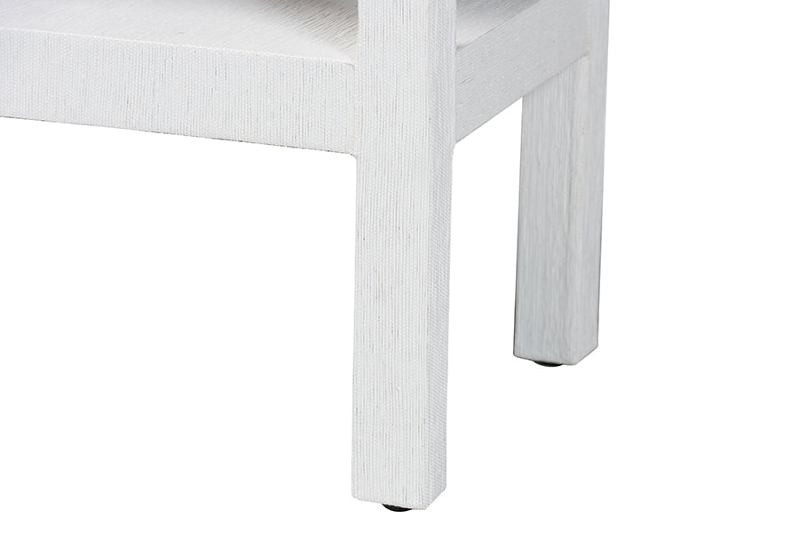 bali & pari Nolan Natural Grasscloth Console Table - Two-Tier Entryway Table with Scalloped Apron, Modern Coastal Accent Table for Living Room or Hallway