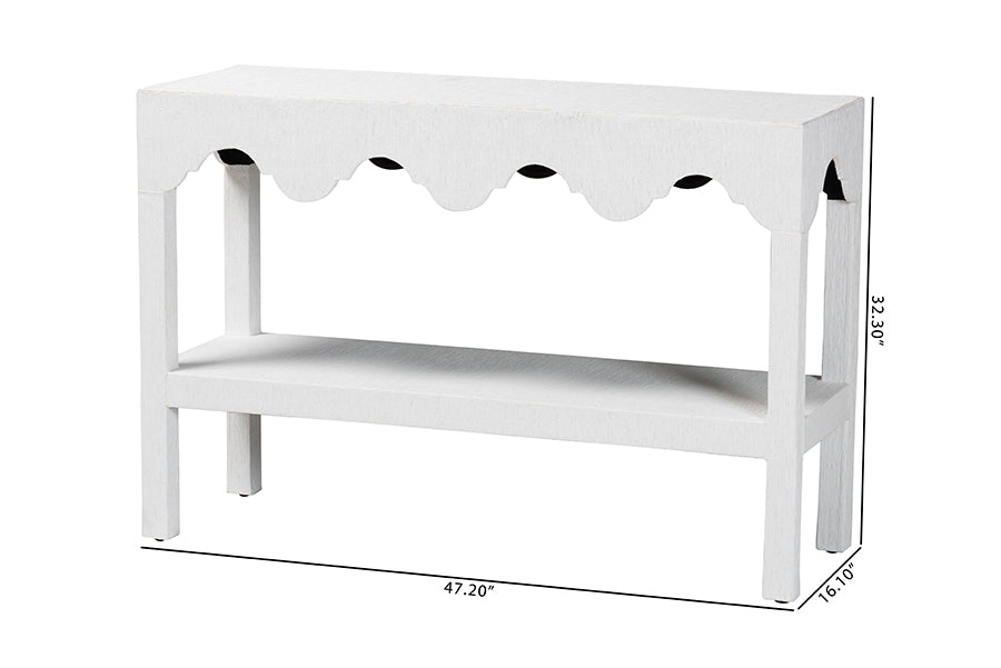 bali & pari Nolan Natural Grasscloth Console Table - Two-Tier Entryway Table with Scalloped Apron, Modern Coastal Accent Table for Living Room or Hallway