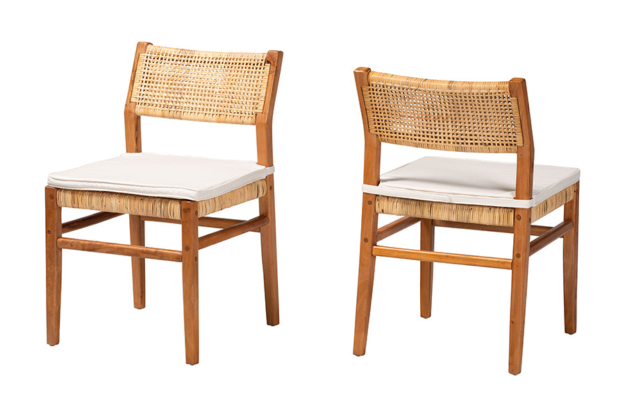 bali & pari Chatura Natural Rattan and Mahogany Wood 2-Piece Dining Side Chair Set - Handwoven Wicker Dining Chair with Angled Back, Coastal Boho Seating for Dining or Kitchen