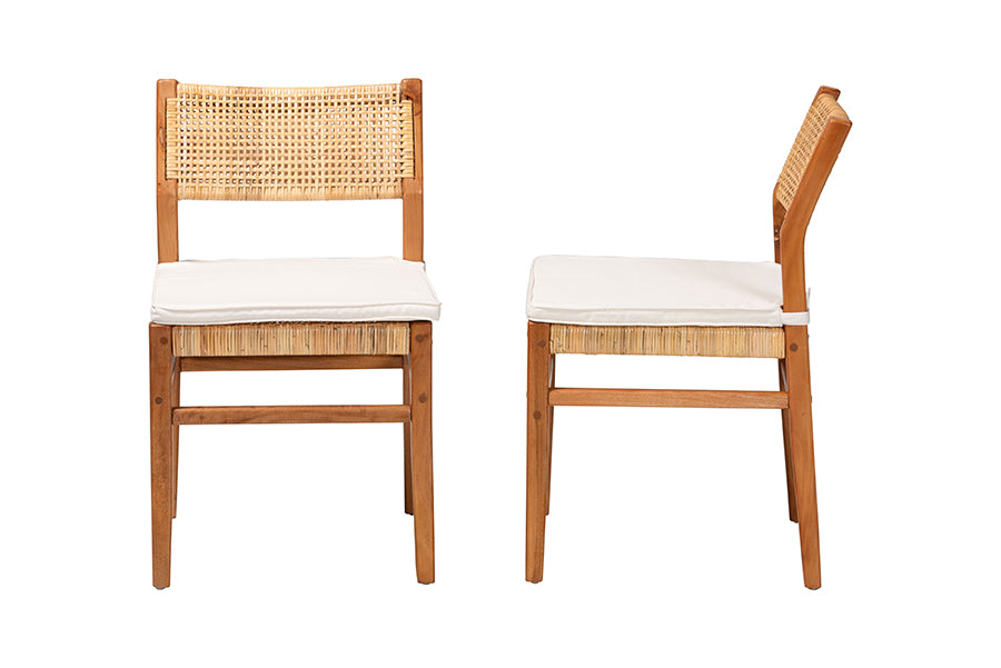 bali & pari Chatura Natural Rattan and Mahogany Wood 2-Piece Dining Side Chair Set - Handwoven Wicker Dining Chair with Angled Back, Coastal Boho Seating for Dining or Kitchen